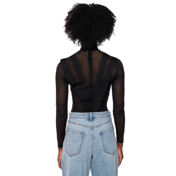 AKIRA, On The Money Mesh Paneled Cutouts Contour Bodysuit, Size L - Picture 10 of 11
